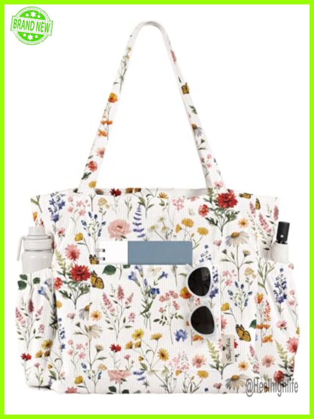 Corduroy Tote Bag Large Zippered Multi Pocket Shoulder Bag for Work